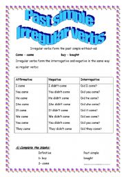 English worksheet: Past Simple Irregular Verbs