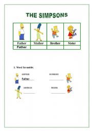 English worksheet: The Simpsons (Elementary vocabulary about the family - 2 pages)