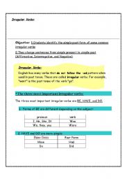 English worksheet: irregular verbs