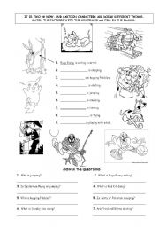 English Worksheet: What are these cartoon characters doing?