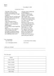 English Worksheet: Reading comprehension about John Lennon