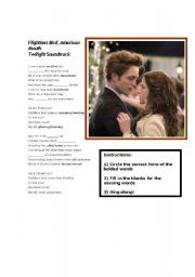 English Worksheet: Twilight Movie song: Flightless Bird, American Mouth