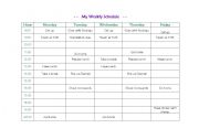 English Worksheet: My weekly schedule