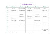 English worksheet: My weekly schedule