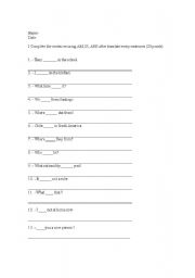 English Worksheet: verb to be