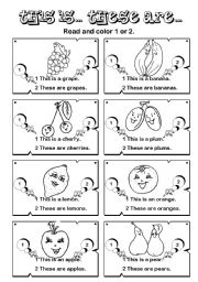 English Worksheet: This is... These are ... series (3/7) fruit