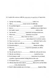 English Worksheet: Degree of adjectives