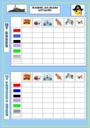 English Worksheet: Transport and colour battleships