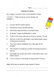 English Worksheet: Commas in a Series