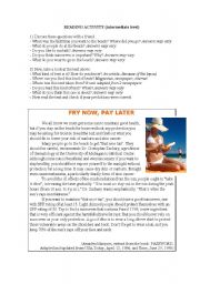 English worksheet: Fry Now, Pay Later - Answersheet