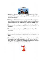 English worksheet: Folktale Discussion Questions 
