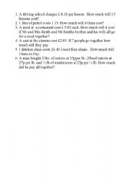 English Worksheet: cost