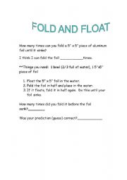 English worksheet: Fold and Float