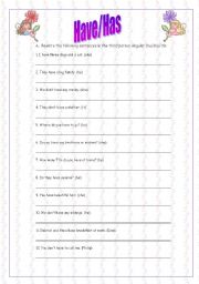 English Worksheet: Have/Has