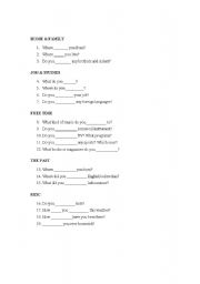 English worksheet: Introduction questions-fill in blank (pg 1 of 4)