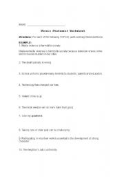 English worksheet: Thesis statements