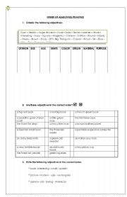 English worksheet: Adjective order