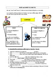 English Worksheet: must vs have to