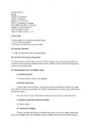 English Worksheet: Vocabulary Lesson Plan 