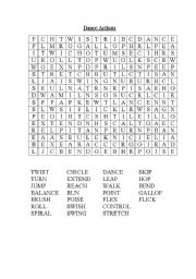 English worksheet: Dance Action Wordsearch