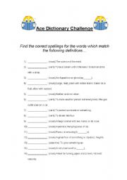 English worksheet: Ace Dictionary Challenge