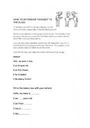 English worksheet: How to introduce yourself