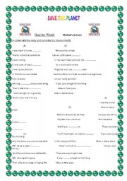 English Worksheet: Save the enviornment Song: Heal the world
