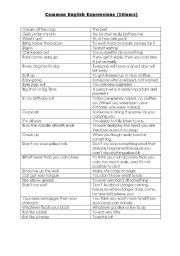 English Worksheet: Common Idiomatic Expressions