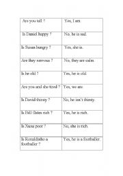 English worksheet: Verb to be memory game