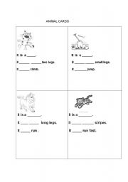 English worksheet: animal cards