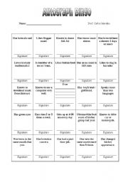 English Worksheet: Antograph Bingo