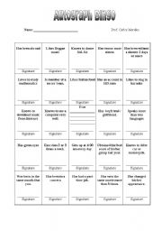 English worksheet: Antograph Bingo