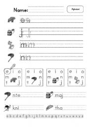 English Worksheet: Alphabet e,j,m,n (difficult version)