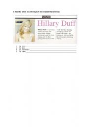 English worksheet: Hillary Duff Likes