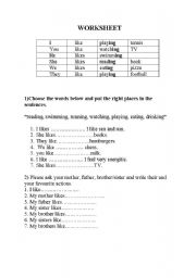 English worksheet: likes