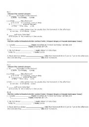 English worksheet: Short tests -present continuous vs. present simple tense