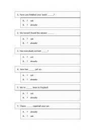 English Worksheet: ready/yet