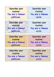 English Worksheet: Talk about your routine - activity cards (2 pages)