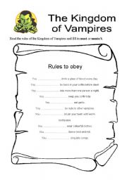 English Worksheet: The Kingdom of Vampires - Must and Mustnt