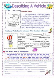 English Worksheet: Describing a Vehicle