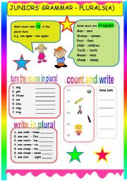 English Worksheet: JUNIORS GRAMMAR PLURALS PART A