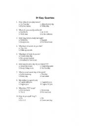 English worksheet: 34 easy questions