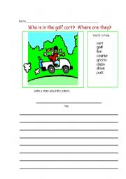 English Worksheet: who is in the golf cart?