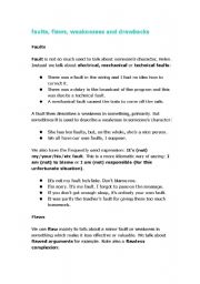 English worksheet: Collocations_faults, flaws, weaknesses, drawbacks