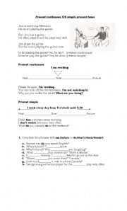 English worksheet: present simple and present continuous tenses