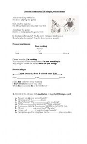 English Worksheet: present simple and present continuous tenses
