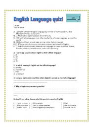 English Worksheet: English Language quiz!
