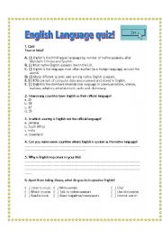 English Worksheet: English Language quiz!