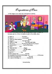 English Worksheet: Prepositions of Place with The Simpsons