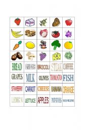 English Worksheet: food/ memory game